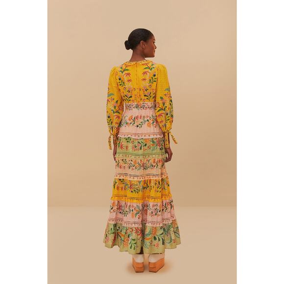 NEW NWT Farm Rio Delicate Flower Stripes Long Sleeve Tiered Maxi Dress Size S - Picture 4 of 12